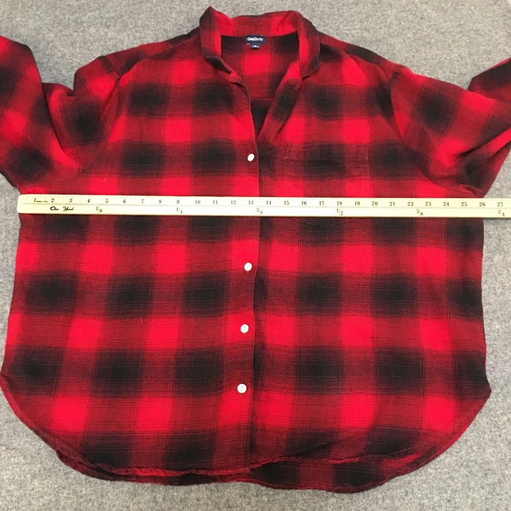 GapBody Pajama Top Women XL Red Black Buffalo Plaid Flannel Cotton Button Down